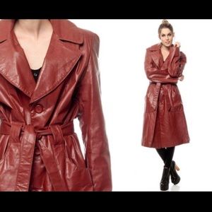 Red/brown leather trench